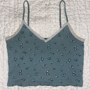 brandy melville green floral lace tank top S